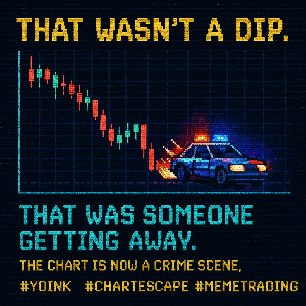 yoinkville's tweet photo. That wasn’t a dip.

That was someone getting away.

The chart is now a crime scene.

#YOINK #ChartEscape #MemeTrading https://t.co/i10NywQel0