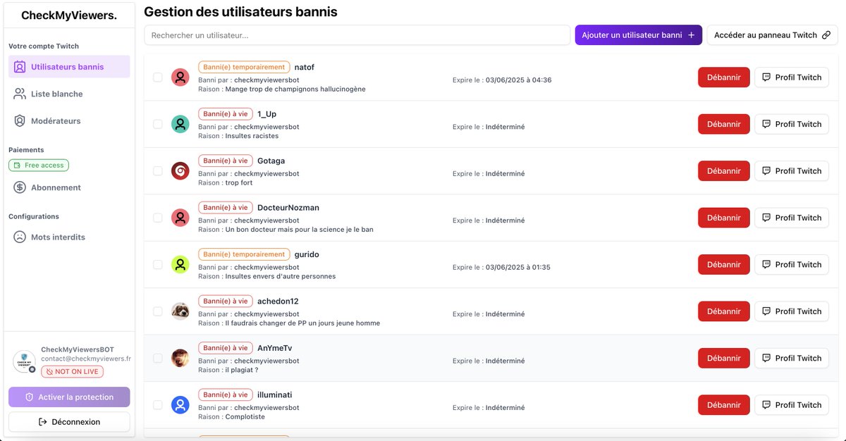 CheckMyViewers - Bot de modération Twitch tweet media