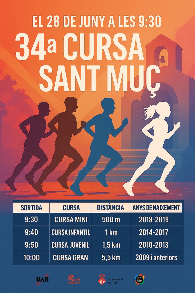 Un any més tenim la nostra tradicional pujada a Sant Muç aquí!!!! El proper dissabte dia 28 de Juny tornarem a pujar a l’ermita de Sant Muç fent el que més ens agrada, corrent. 

Us podeu anar inscrivint a la web cursasantmuc.uar.es/cat/inscripcio… 

US ESPEREM A TOTS!!!
