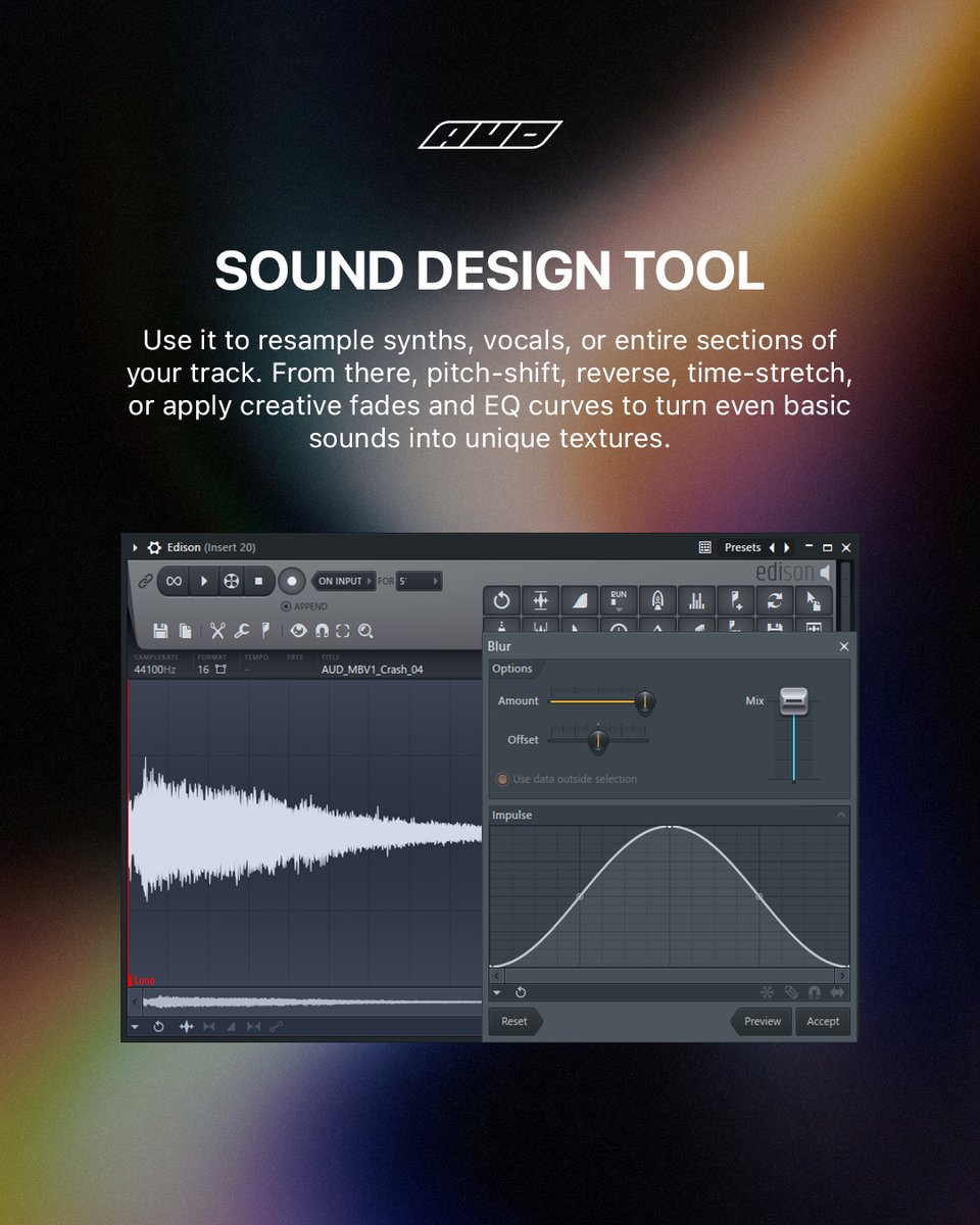Audesign_store's tweet image. Unlock Edison’s full power 🔊
Recording is just the beginning, sampling, slicing, and stretching are where the magic happens.
Create textures and transitions no one else has.
#FLSampling #EdisonTips #CreativeWorkflow #SoundDesign
➡️ audesign.store