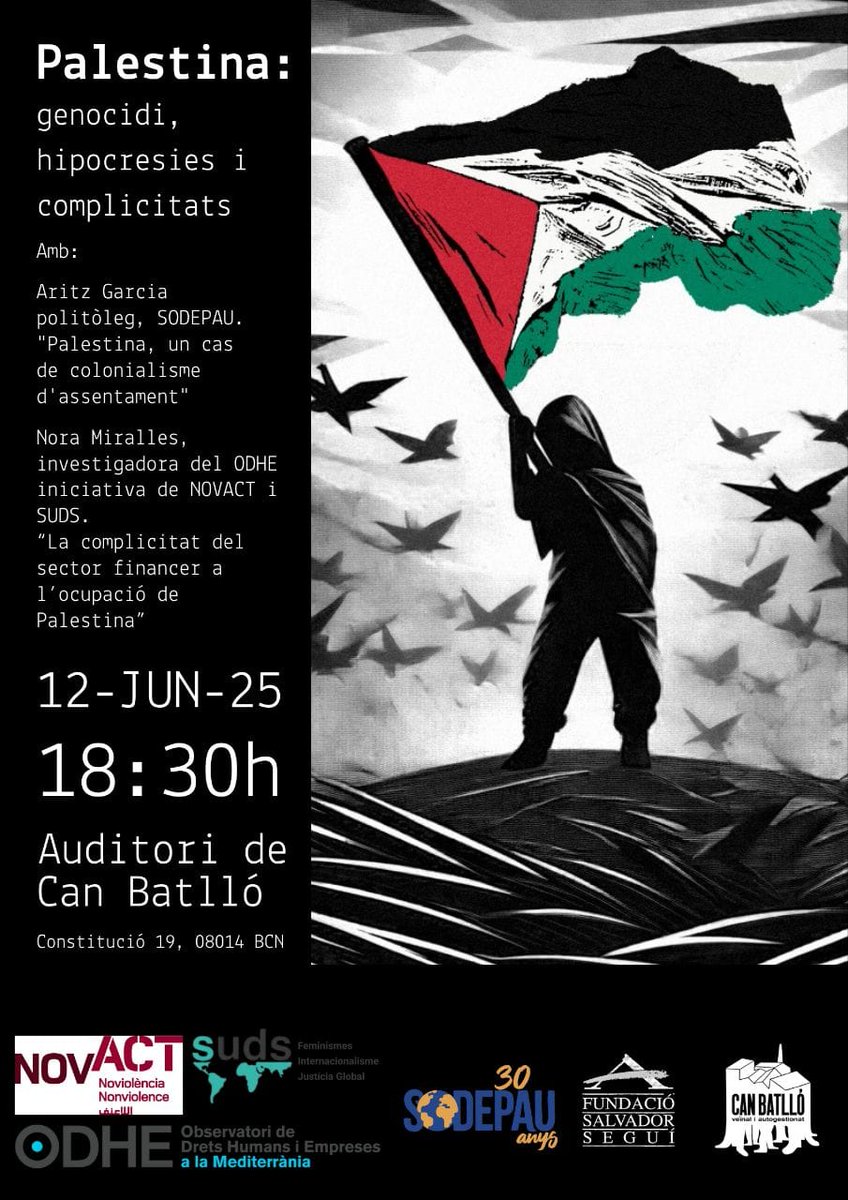 F Salvador Seguí (@fundaciosegui) on Twitter photo Aquest dijous, 12 de juny, dins del programa d'activitats de l'aniversari <a href="/CanBatllo/">Can Batlló</a>, parlarem de Palestina, colonialisme, complicitats, hipocresies, genocidi... Aquest dijous, 12 de juny, dins del programa d'activitats de l'aniversari <a href="/CanBatllo/">Can Batlló</a>, parlarem de Palestina, colonialisme, complicitats, hipocresies, genocidi...