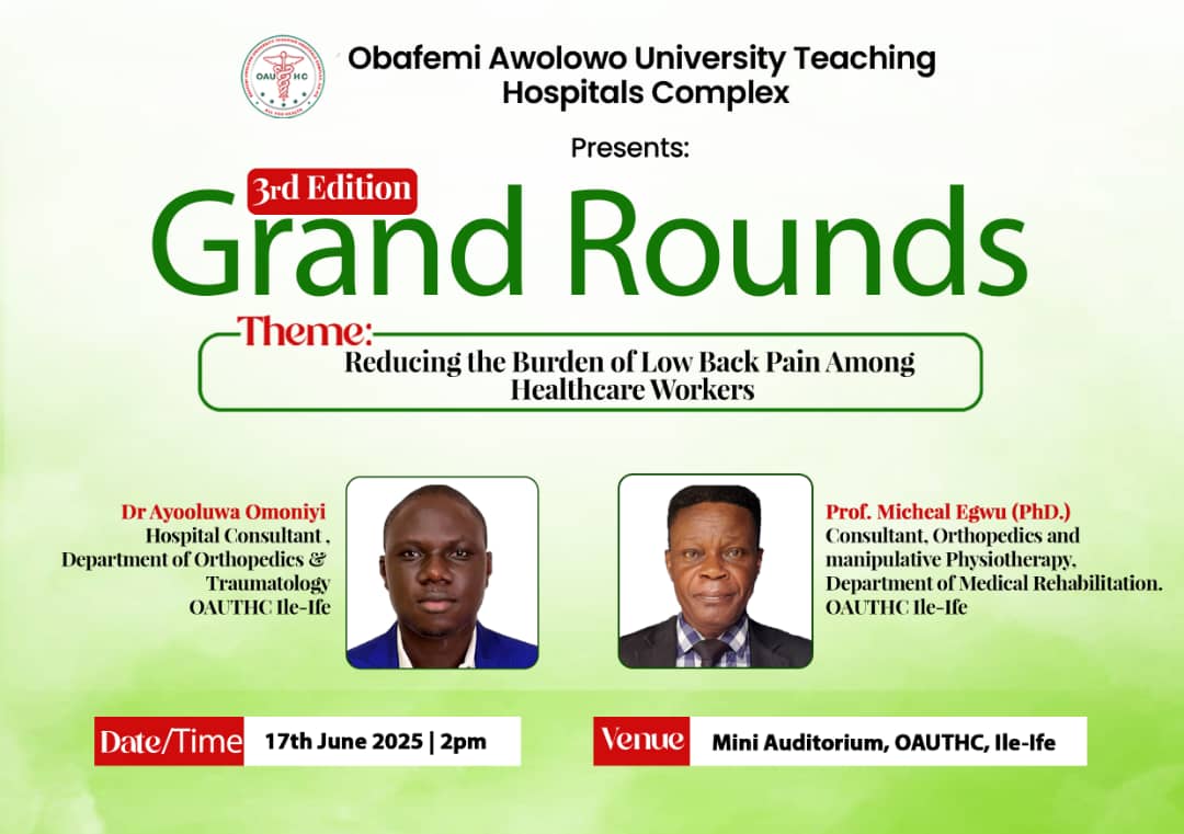 OAUTHC, Ile-Ife (@oauthcofficial) on Twitter photo Join us for the 3rd Edition of the Grand Round.
<a href="/OAUniversity/">Obafemi Awolowo University</a> <a href="/ArdOauthc/">ARD OAUTHC</a> <a href="/ARDOAUTHC1/">ARDOAUTHC</a>
#oauthc #grandRounds #healthlecture Join us for the 3rd Edition of the Grand Round.
<a href="/OAUniversity/">Obafemi Awolowo University</a> <a href="/ArdOauthc/">ARD OAUTHC</a> <a href="/ARDOAUTHC1/">ARDOAUTHC</a>
#oauthc #grandRounds #healthlecture