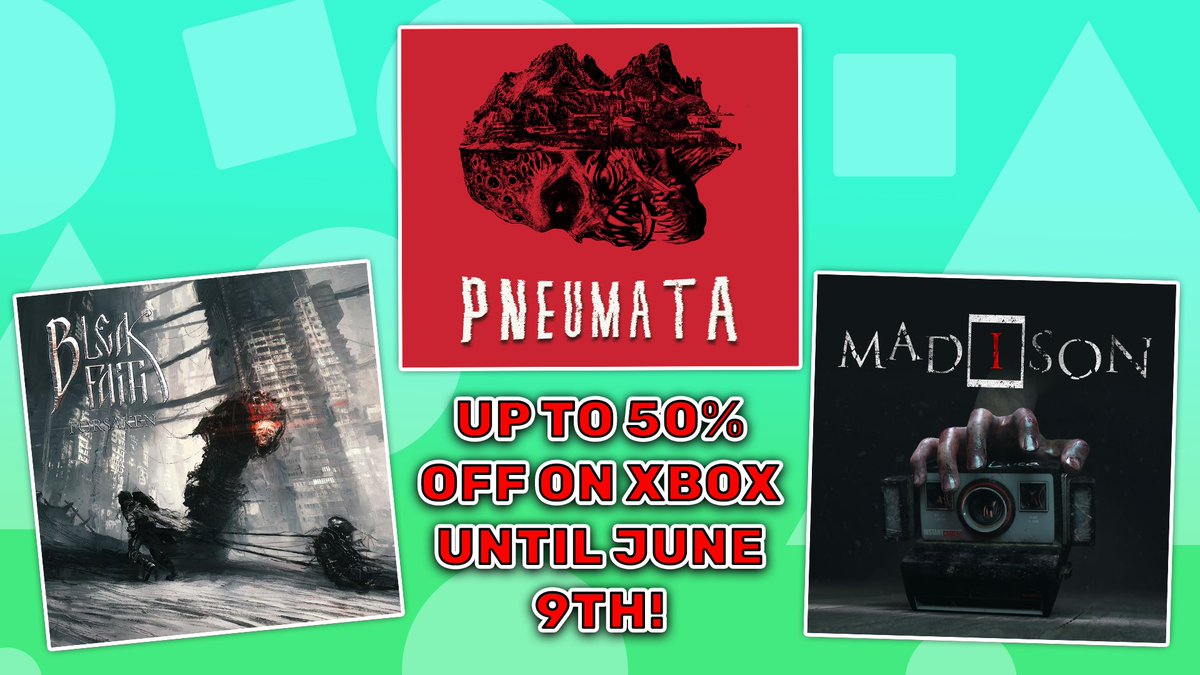 PerpGames's tweet photo. Last chance to get #MADiSON, #BleakFaith Forsaken &amp; #Pneumata for up to 50% off on Xbox! 💸

Ends tomorrow ⌛

Will you be adding any of these titles to your library? 🤔 https://t.co/OsCoeb7X16