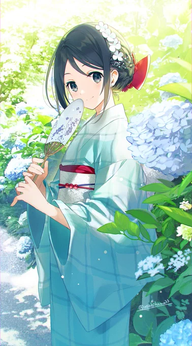 紫陽花と浴衣