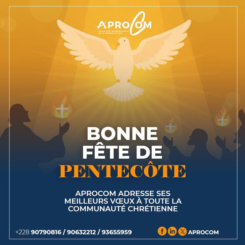 Que la lumière de l’Esprit Saint éclaire vos vies et renouvelle votre foi. 

APROCOM souhaite à toute la communauté chrétienne une bonne célébration de la fête de Pentecôte !

#Pentecôte2025 #Foi #Communication #APROCOM