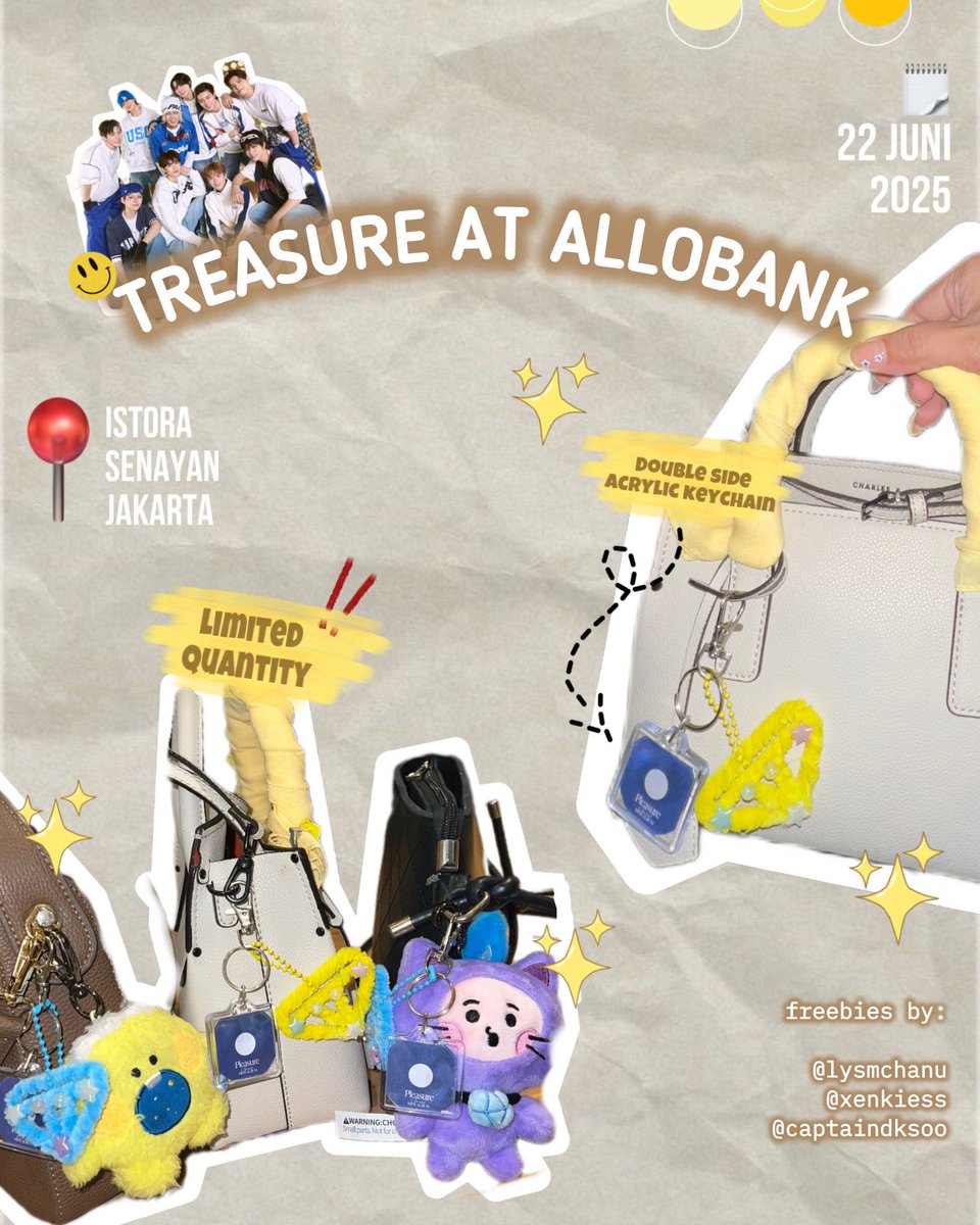 Freebies TREASURE Allobank Festival Day 2
— by; <a href="/lysmchanu/">𝙖𝙨𝙩𝙧𝒊🍃</a> x <a href="/xenkiess/">v i a a</a> x <a href="/captaindksoo/">𝓙🤠</a> 

📍 Istora Senayan
🗓️ 22 June 2025
⏰ TBA

• RT &amp; LIKE 
• Find us at venue &amp; show this tweet

See youuuu teume! 😉💛
#AlloBankFestival2025 #TREASURE #트레저