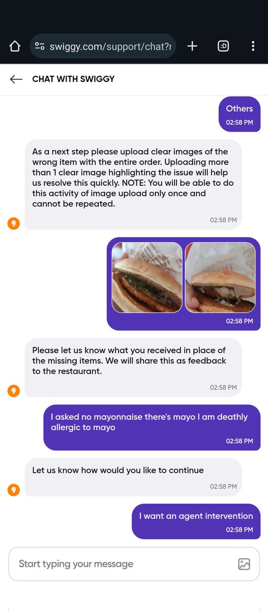 RizzEditions's tweet photo. @SwiggyCares @Swiggy @mcdonaldsindia

I'm deathly allergic to this green mayo or any mayo and my husband had ordered me lunch with strictly notifying to NOT add that in my burger. Yet they did. First tried to kill me and now robbing our money.

Kindly resolve and refund asap! https://t.co/LSIbjWXggh