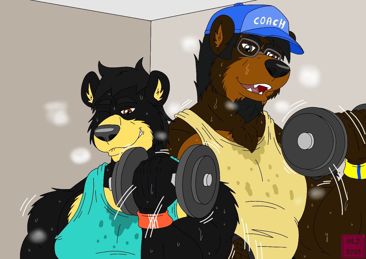 Max coach Manny.
Manny wants to be more muscular, so Max, who is also starting to train, decides to coach him.
This could be a new series of drawings about muscle growth between two friends, do you think I should do a sequel to this drawing?
Leave me your opinion in the comments.