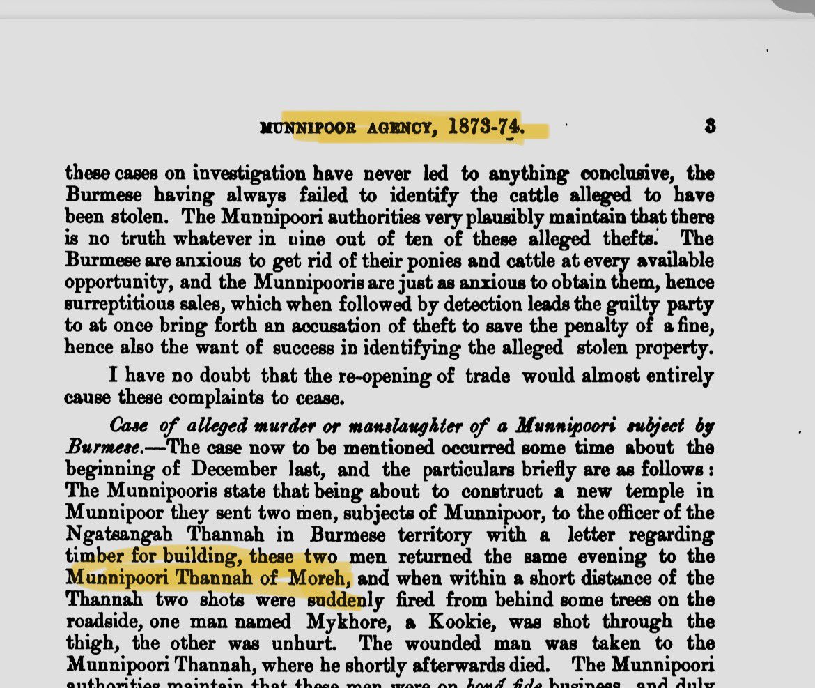 Moreh has been overtaken by  Kuki refugees from the indigenes.

The timeline of Moreh chiefs tells you the same.

When the Meitei royal army established Moreh as a trading post in 1873, Meiteis and Koms were the majority inhabitants.

Resettlement of IDPs to Moreh - Meiteis,