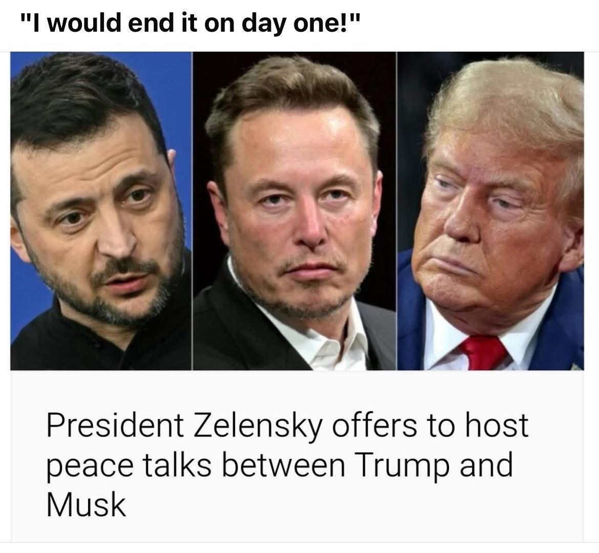 David Plaster (@davidplasterua) on Twitter photo I think that <a href="/ZelenskyyUa/">Volodymyr Zelenskyy / Володимир Зеленський</a> could make peace between <a href="/elonmusk/">Elon Musk</a> and <a href="/realDonaldTrump/">Donald J. Trump</a> in one day I think that <a href="/ZelenskyyUa/">Volodymyr Zelenskyy / Володимир Зеленський</a> could make peace between <a href="/elonmusk/">Elon Musk</a> and <a href="/realDonaldTrump/">Donald J. Trump</a> in one day