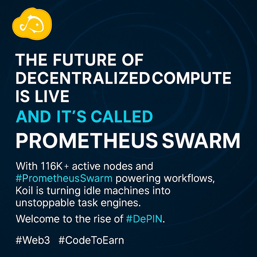 Solomons820's tweet photo. Good morning, builders! π
The future of decentralized compute is live β and itβs called #KoiiNetwork.
With 116K+ active nodes and #PrometheusSwarm powering workflows, Koii is turning idle machines into unstoppable task engines.
Welcome to the rise of #DePIN.
#Web3 #CodeToEarn