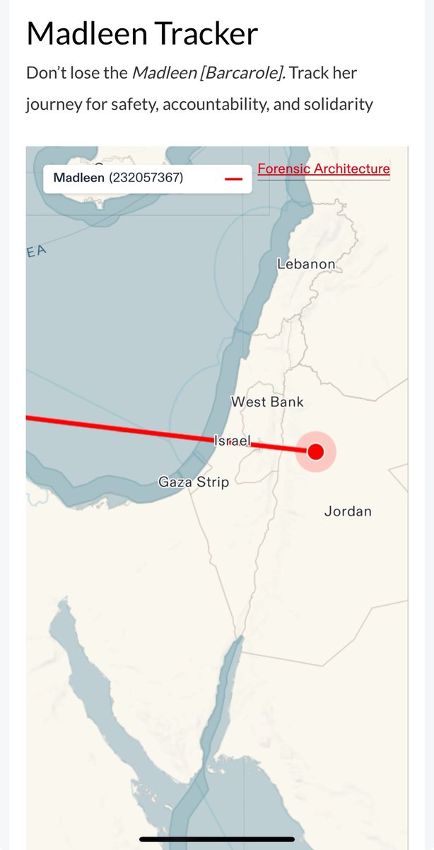 🚨 Acil Durum 🚨 

Madleen Gemisine elektronik müdahale başladı. AIS ve Uydu sistemleri anlık olarak karartıldı.

Şu an geminin sinyalleri karıştırılarak geminin konumu Ürdün olarak gösterilmekte.
Arkadaşlarımızla irtibatlı haldeyiz.

Çevrenize duyurun ve gündem yapın !

İsrail