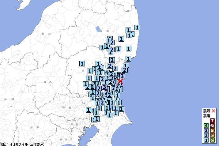 【地震情報】06/08 18:58頃 震度3 茨城県北部(深さ約60km、M3.8) 津波の心配なし [震度3]茨城県日立市、笠間市 [震度2]茨城県水戸市、常陸太田市、高萩市、ひ...  p2pquake.net/web/