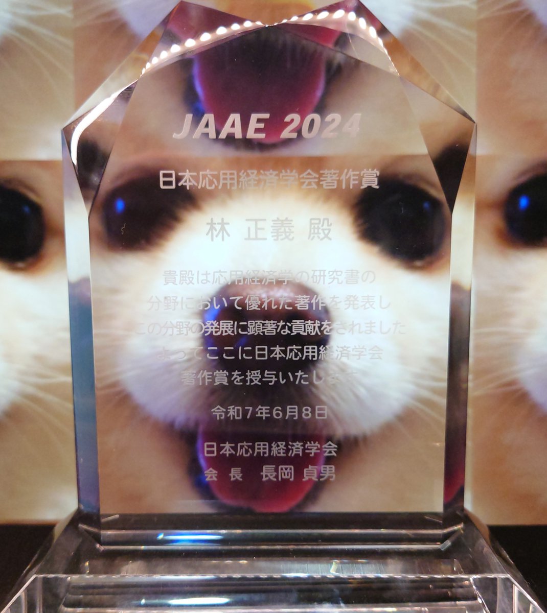 【感恩戴徳】この度，拙著『税制と経済学』（amazon.co.jp//dp/4502489115）が日本応用経済学会の著作賞を受賞いたしました．今日のご挨拶ではグダグダしてしまい関係諸先生方への御礼を忘れ，大変失礼致しました．ご推薦いただいた先生方には心から感謝いたします．ありがとうございました．