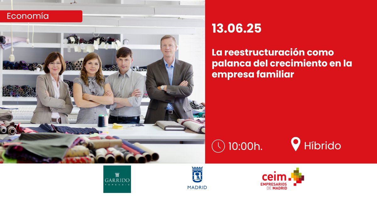 📊 ¿Cómo puede ayudarte la reestructuración societaria a impulsar tu empresa familiar?

En esta #JornadaCEIM abordamos los aspectos legales y fiscales clave, así como sus beneficios estratégicos.

🗓 13 de junio | 📍 CEIM – Madrid
🔗 Inscríbete: ceim.es/eventos/la-ree…
