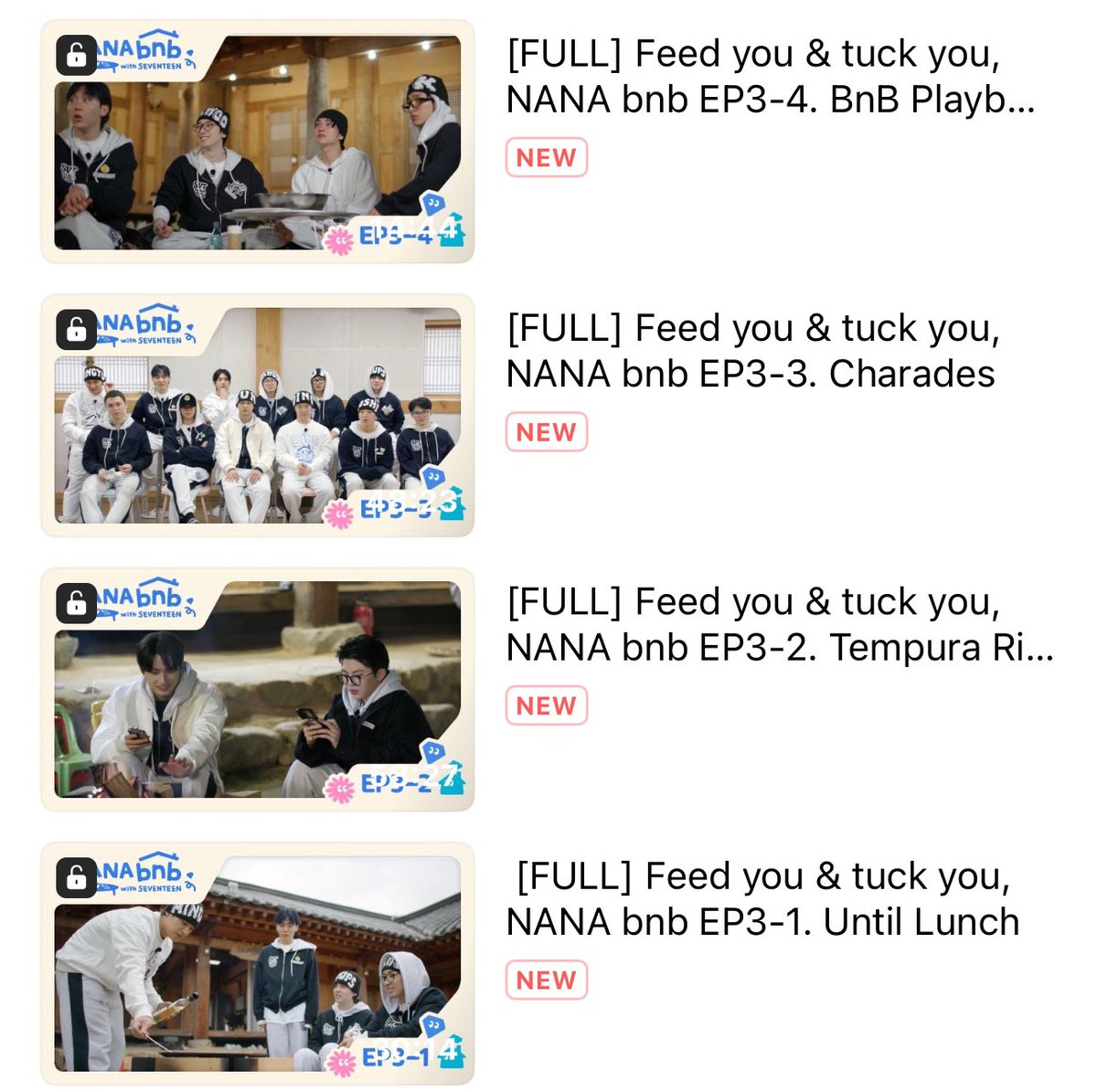 NANA bnb with SEVENTEEN Episode 3 🤍 EP3-1 : 30 minutes EP3-2 : 58 minutes  EP3-3 : 48 minutes EP3-4 : 14 minutes