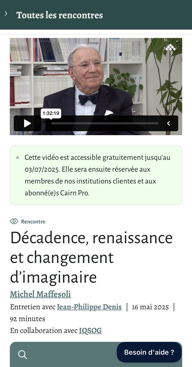 IQSOG (@iqsog) on Twitter photo ☀️📚🌱
Pour approfondir votre rencontre <a href="/Cairninfo/">Cairn.info</a> avec <a href="/michelmaffesoli/">Michel Maffesoli</a>…
RV le 10 juin à Ville de Bourg-la-Reine, à 20 h 30 🕣
🔗 shs.cairn.info/decadence-rena… ☀️📚🌱
Pour approfondir votre rencontre <a href="/Cairninfo/">Cairn.info</a> avec <a href="/michelmaffesoli/">Michel Maffesoli</a>…
RV le 10 juin à Ville de Bourg-la-Reine, à 20 h 30 🕣
🔗 shs.cairn.info/decadence-rena…