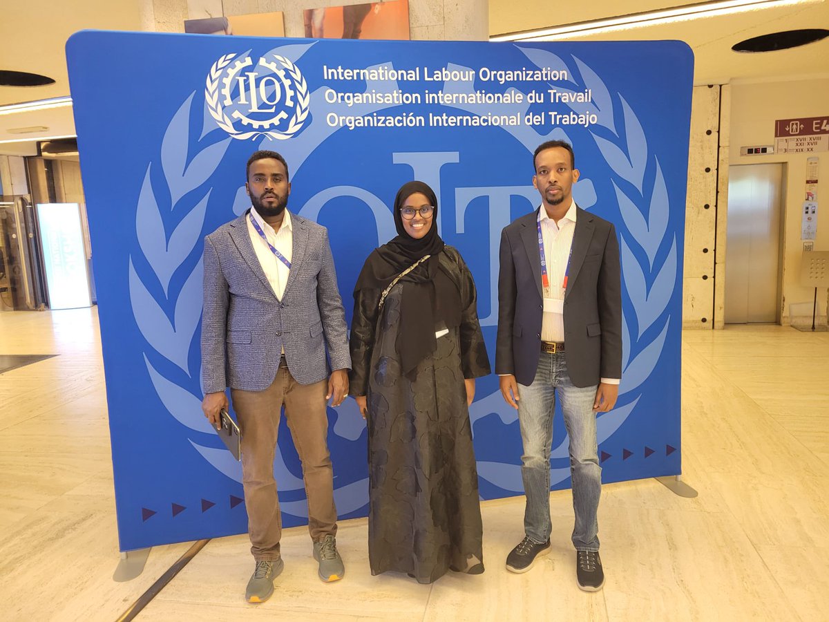 somwuofficial's tweet photo. SOMWU President Mr. Haji &amp; SG Hamdi are attending #ILC113 in Geneva, meeting global union leaders &amp; ILO direct general Gilbert. They report increasing threats, unlawful dismissals, and repression by Somali authorities aiming to dismantle free, independent unions. #UnionRights https://t.co/nd4vgrpjBh