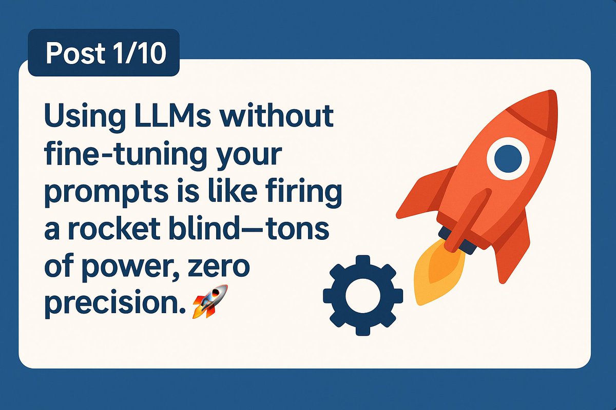 [1/10]
Using 🧠LLMs without 🎯fine-tuning your prompts is like firing a rocket blind—tons of power, zero precision. 🚀 Think of prompt tuning as crafting your AI’s “personality” &amp; “skillset.” We’ll cover params, recipes &amp; hacks to nail every response.
 #AI #LLM #PromptEngineering