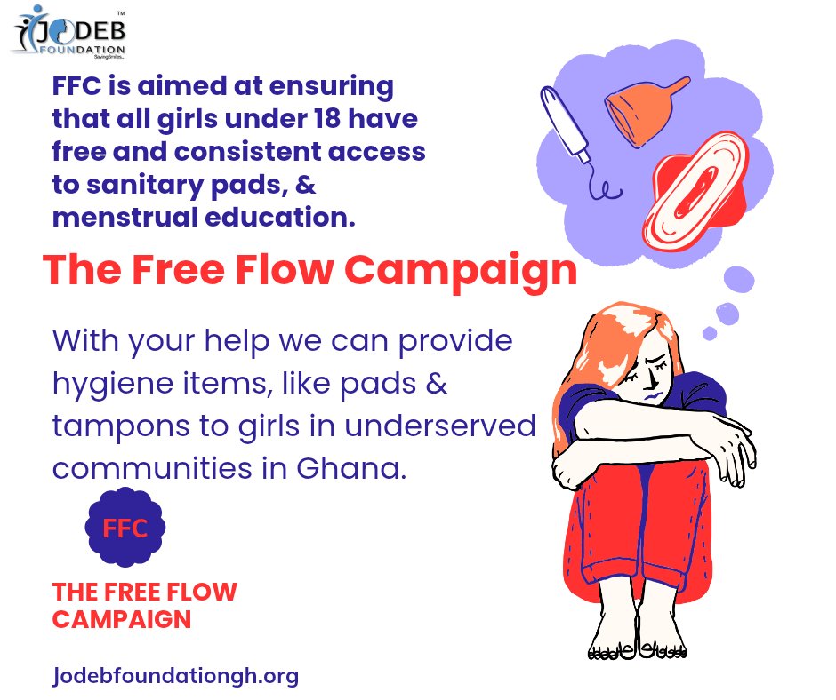 JodebFoundation's tweet image. The Free Flow Campaign is an initiative by Jodeb Foundation focused on making sanitary pads free &amp;amp; easily accessible to all girls under 18 years in underprivileged communities.

Freedom to Flow with Confidence and Pride.
#TheFreeFlowCampaign
#PadsForEveryGirl
#PeriodDignity