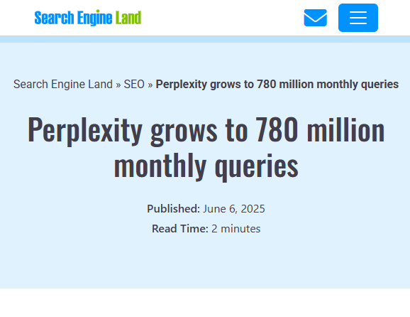 Perplexity is growing really fast. 

In May, Perplexity did about 780 million queries.

That’s growing 20% month over month.

Of course that's peanuts in comparison to Google, but still... 

Do you use Perplexity?