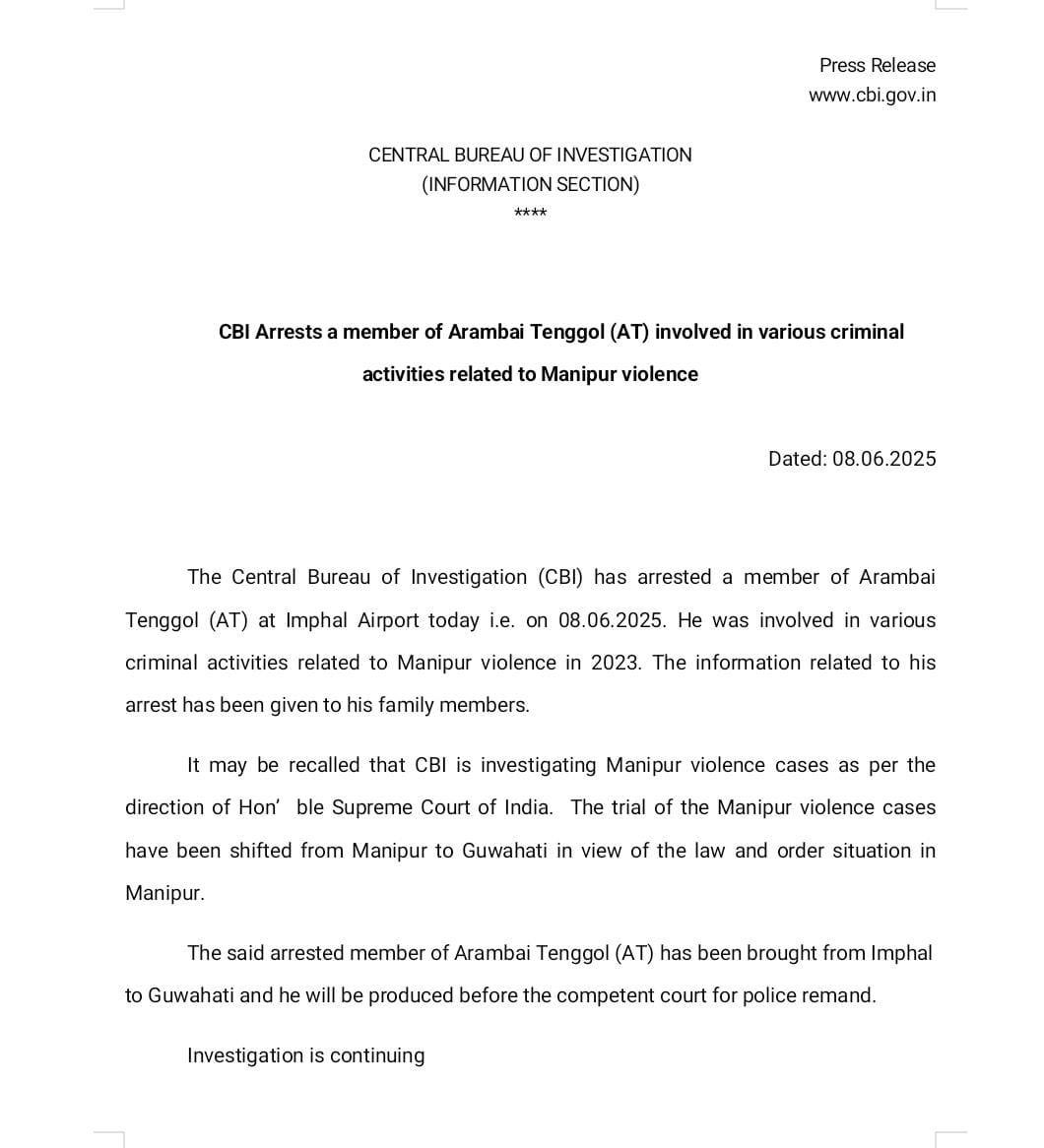 Pauboi (@pbkhuptong) on Twitter photo About arrest of Meitei militants Arambai Temggol by <a href="/CBIHeadquarters/">Central Bureau of Investigation (India)</a>
#ManipurViolence About arrest of Meitei militants Arambai Temggol by <a href="/CBIHeadquarters/">Central Bureau of Investigation (India)</a>
#ManipurViolence