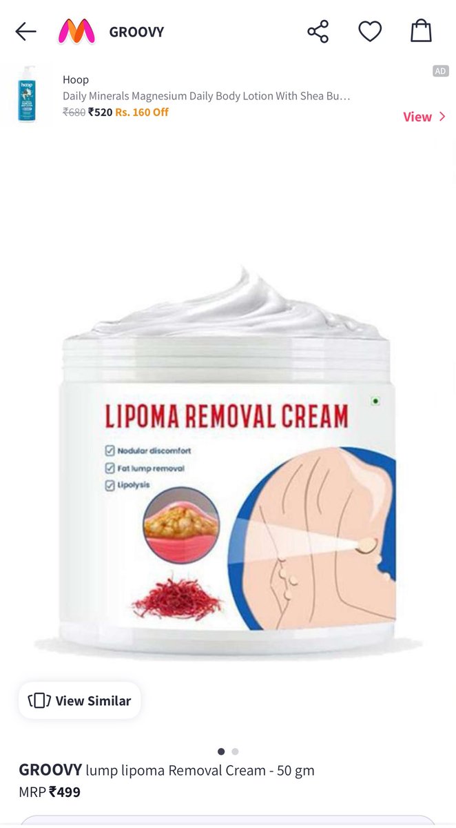 🚨 SHOCKING &amp; IRRESPONSIBLE!

<a href="/myntra/">Myntra</a> is promoting a so-called
 “Lipoma Removal Cream” — a dangerous, misleading product!

Lipomas need clinical diagnosis &amp; surgical intervention by qualified surgeons.

Such fake remedies endanger lives.

We urge <a href="/MoHFW_INDIA/">Ministry of Health</a> <a href="/CDSCO_INDIA_INF/">CDSCO_INDIA_INFO</a>