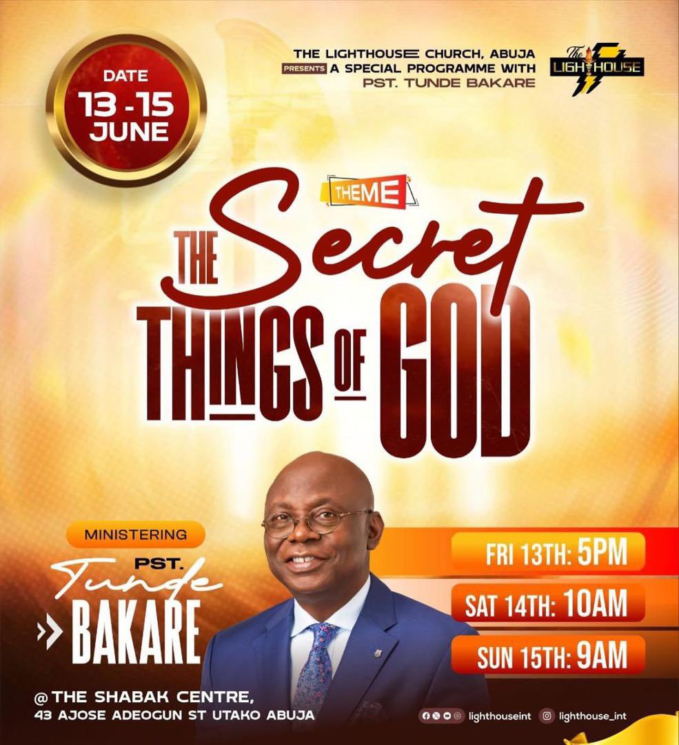chidemannie's tweet photo. What if the secret to your next breakthrough is hidden in this programme? Come and See. @Lighthouseint
#thesecretthingsofGod #thelighthousechurch #pastortundebakare https://t.co/ba1g5GHMSO