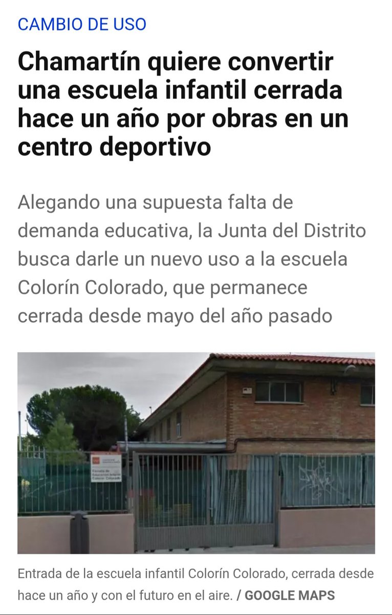 Mientras tanto, el PP pretende cerrar definitivamente la escuela infantil Colorín Colorado, que dejó de funcionar el año pasado con la excusa de hacer obras de mantenimiento.

🔎: epe.es/es/madrid/2025…