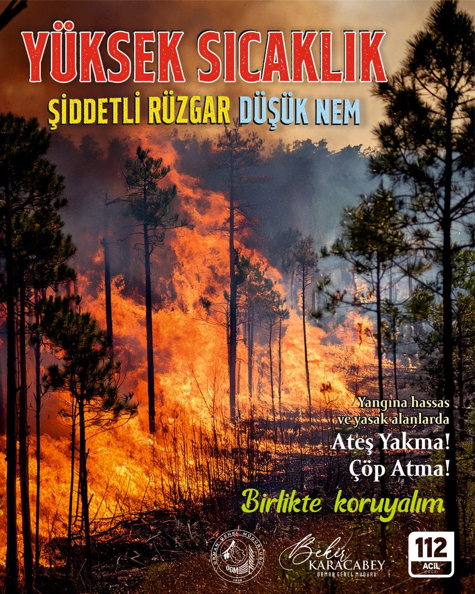 Sıcaklıklar artarken yangın riski de artıyor. Orman yangınları, ekosistemimizde onarılması yıllar süren izler bırakıyor.

Lütfen bu dönem ormanlık alanların yakınında daha dikkatli olalım. Kural basit; ateş yakma, çöp atma yangına #SebepOlma #YangınıÖnle