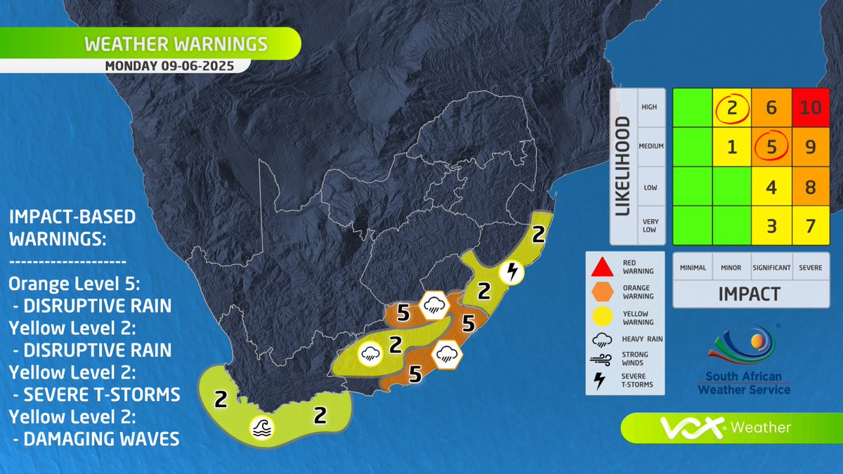VoxWeatherZa's tweet photo. ❄️🌧️ LATEST SNOW &amp; RAIN FORECAST | 8–10 June 2025 🌧️❄️

A STRONG CUT-OFF LOW will bring HEAVY RAIN (100MM+) to parts of the Eastern Cape. 
Widespread SNOW is likely over the Eastern Cape high ground, KZN, Lesotho &amp; Drakensberg. 

Stay safe! ⚠️

#VoxWeather #SnowinSA #COL https://t.co/eZWprtzif1