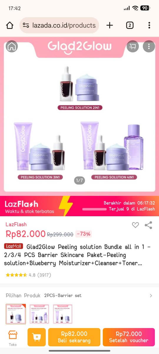wow murah banget nih glad2glow peeling solution bundle all in di Hari Terakhir Lazada66 Sale, ayo checkout sekarang mumpung masih ada diskon brand s.d 90% dan juga voucher bonus hingga 660k. 
belanja murah dan lebih hemat bgt nih 😍😍 

lazada.co.id/products/pdp-i…?