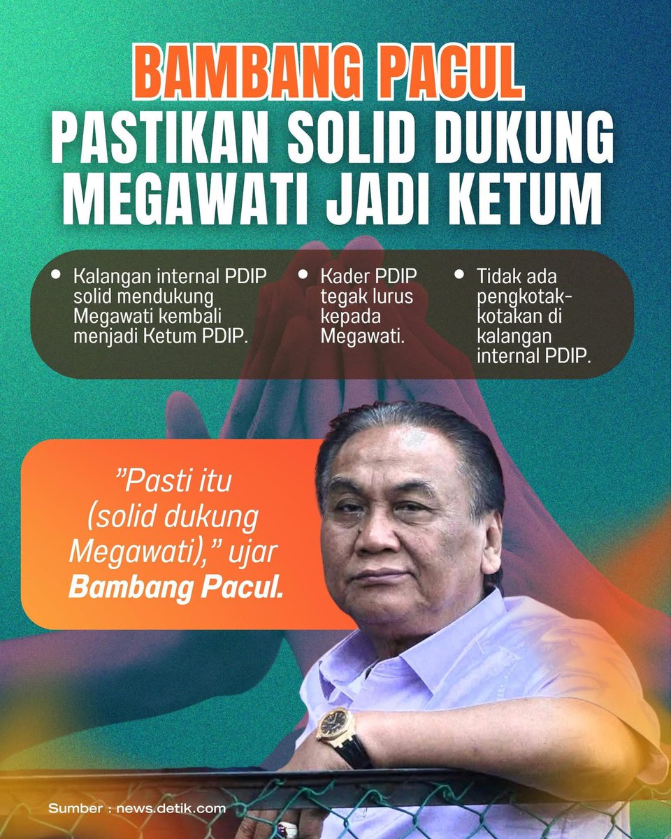 Komandan Bambang Pacul pastikan kalangan internal PDI-P solid dukung Ibu Megawati Soekarnoputri jadi Ketum lagi, tidak ada perpecahan di kalangan internal partai 👌👌👍