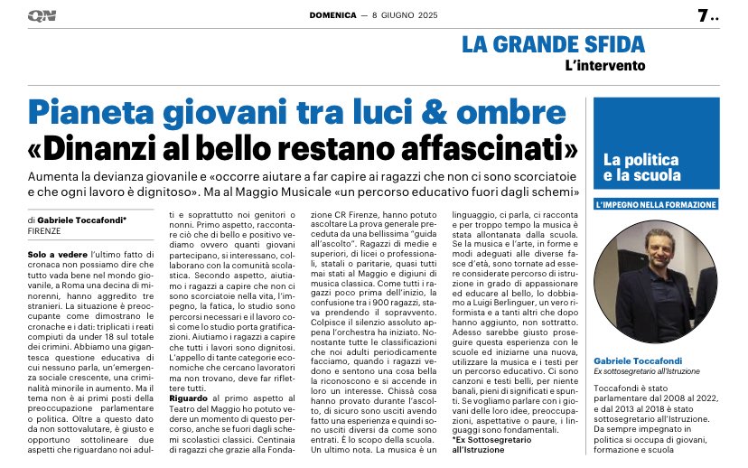Abbiamo una gigantesca questione educativa, un’emergenza sociale crescente, una criminalità minorile in aumento. Ma il tema non è ai primi posti della preoccupazione parlamentare o politica. Ma ci sono tanti esempi positivi da guardare e raccontare.
<a href="/qn_lanazione/">La Nazione</a>