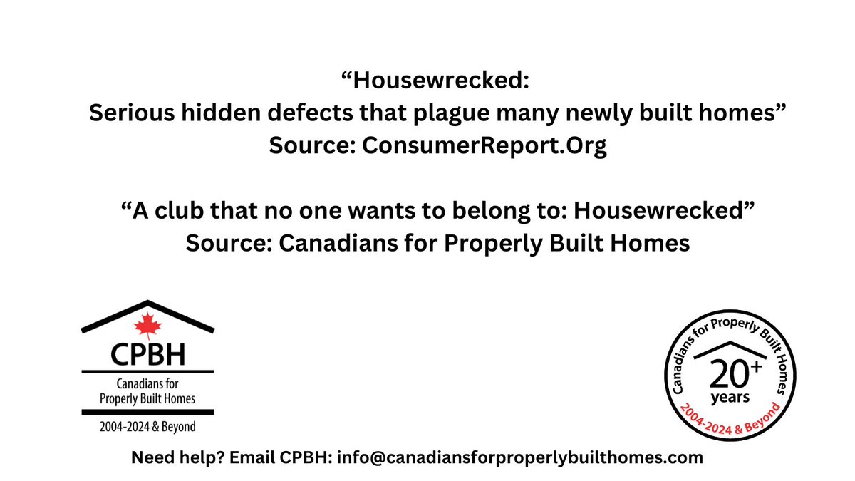 CPBH01's tweet image. We are hearing from more #housewrecked Canadians.
Tragic & totally unnecessary situations, eg:
Families ruined
Sick children due to mould
Financially ruined
Considering suicide.
Physical health & mental health issues in far too many cases.
#BuyerBeware #newlybuilthomes