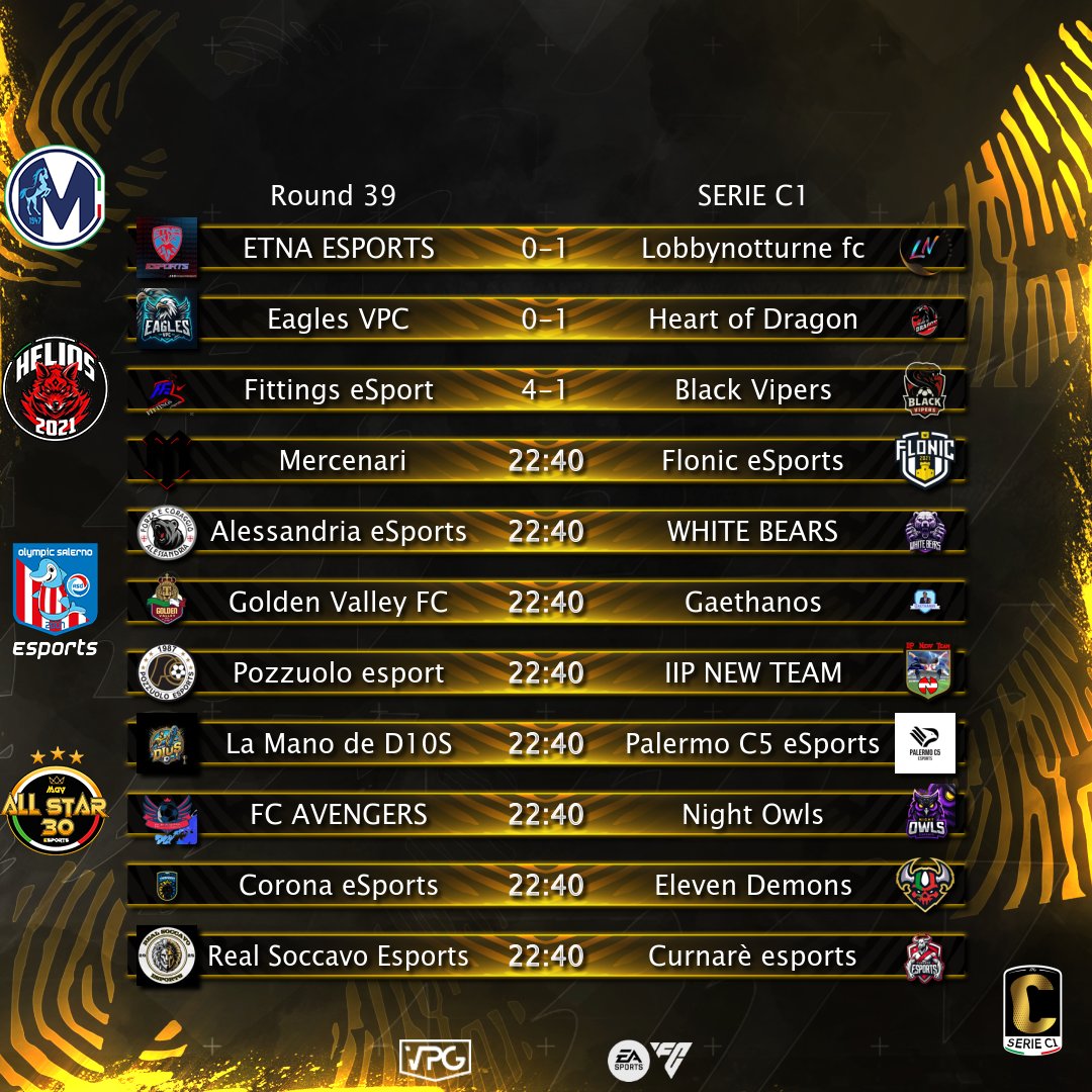 VPG Italy ๐ฎ๐น (@vpgitaly) on Twitter photo ๐ VPG Italia
โฝ๏ธ Serie C1-C2
๐ Accoppiamenti
๐
Giornata 39
Main sponsor
<a href="/EsportsMartina/">Martina eSports</a>
Sponsor
<a href="/Helios_ps5/">HELIOS ESPORTS</a>
<a href="/OlympicSaEsp/">Olympic Salerno eSports</a>
<a href="/MGV_ALL_STAR_30/">MGV ALL STAR</a> ๐ VPG Italia
โฝ๏ธ Serie C1-C2
๐ Accoppiamenti
๐
Giornata 39
Main sponsor
<a href="/EsportsMartina/">Martina eSports</a>
Sponsor
<a href="/Helios_ps5/">HELIOS ESPORTS</a>
<a href="/OlympicSaEsp/">Olympic Salerno eSports</a>
<a href="/MGV_ALL_STAR_30/">MGV ALL STAR</a>