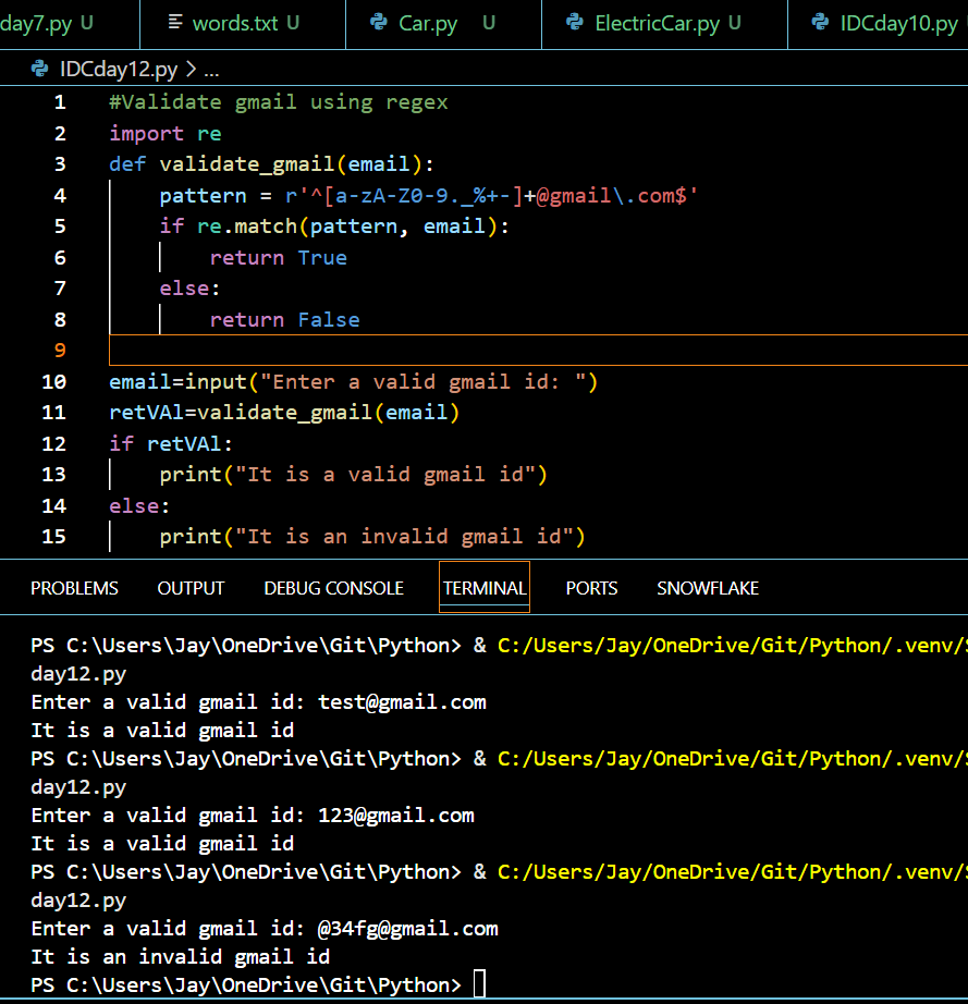 coolj1784's tweet photo. ✅ Day 12 done! #30DaysOfPython with @indiandataclub   🐍
🧠 Topics: re module, pattern matching
🎯 Challenge: Validated Gmail addresses with regex — feeling like a mini email bouncer! 📧🚫✅

#IDC30DaysChallenge https://t.co/IWPAgHphQC