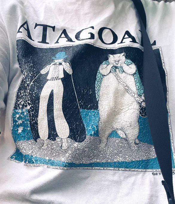 今日着ていったアタゴオルTシャツ、何人かの方に褒めていただき嬉しかった。2022年にヴィレッジヴァンガードで受注販売されておりました。まだ3年しか経ってないのに頻繁に着ているのでプリントがボロボロ。再販してください〜