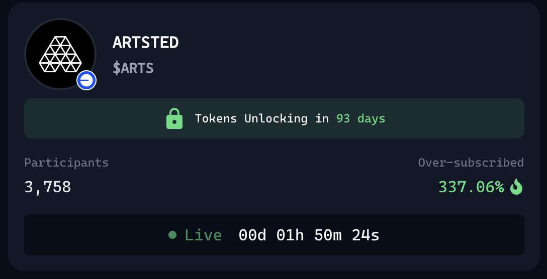 Artsted (@artsted1) on Twitter photo 🚨 $ARTS is at 340% and we still have 2h to go!
We have a lot prepared for the coming weeks!
➡️app.virtuals.io/geneses/3677
Huge thanks to the entire <a href="/virtuals_io/">Virtuals Protocol</a> community and to our advisor <a href="/Degen__Ape__/">Degen Ape Trader</a>!
Check out our Whitepaper to know what $ARTS is about! 🚨 $ARTS is at 340% and we still have 2h to go!
We have a lot prepared for the coming weeks!
➡️app.virtuals.io/geneses/3677
Huge thanks to the entire <a href="/virtuals_io/">Virtuals Protocol</a> community and to our advisor <a href="/Degen__Ape__/">Degen Ape Trader</a>!
Check out our Whitepaper to know what $ARTS is about!