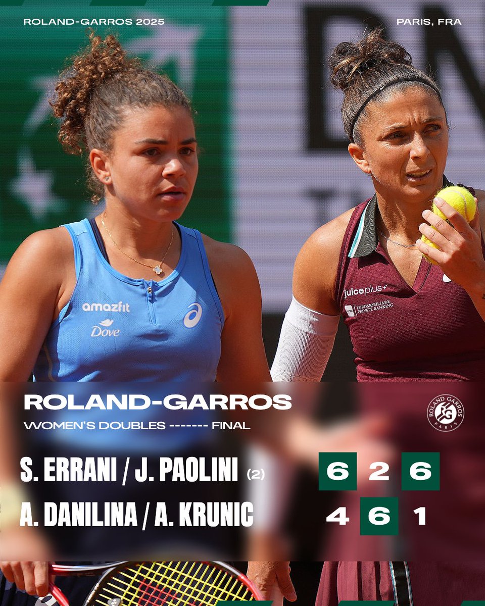 Errani and Paolini are the Roland-Garros 2025 women's doubles champions 🏆🇮🇹

#RolandGarros
