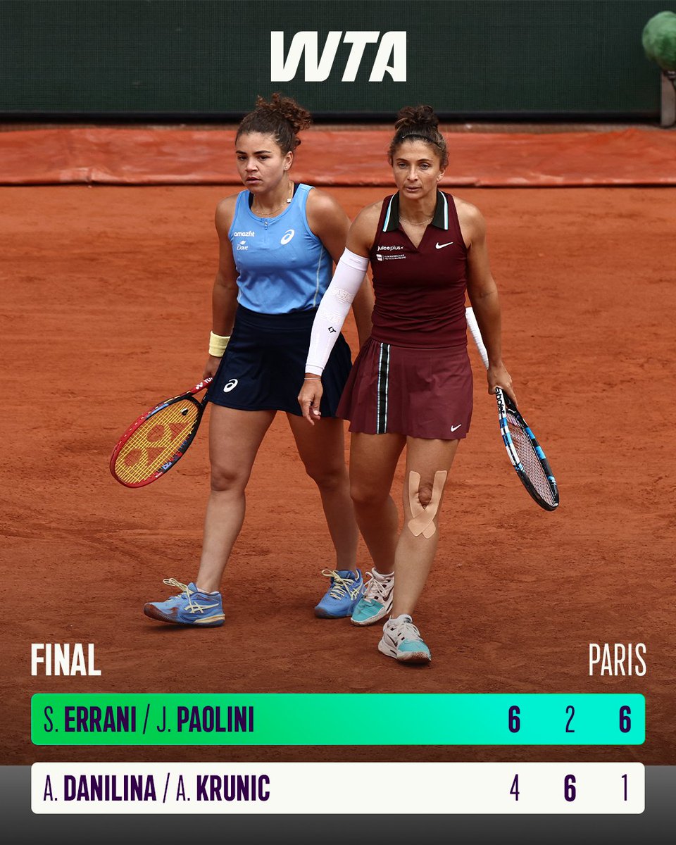 FORZA! 🇮🇹

<a href="/JasminePaolini/">Jasmine Paolini</a> and <a href="/SaraErrani/">Sara Errani</a> have captured the title in Paris after a three set battle! 

#RolandGarros