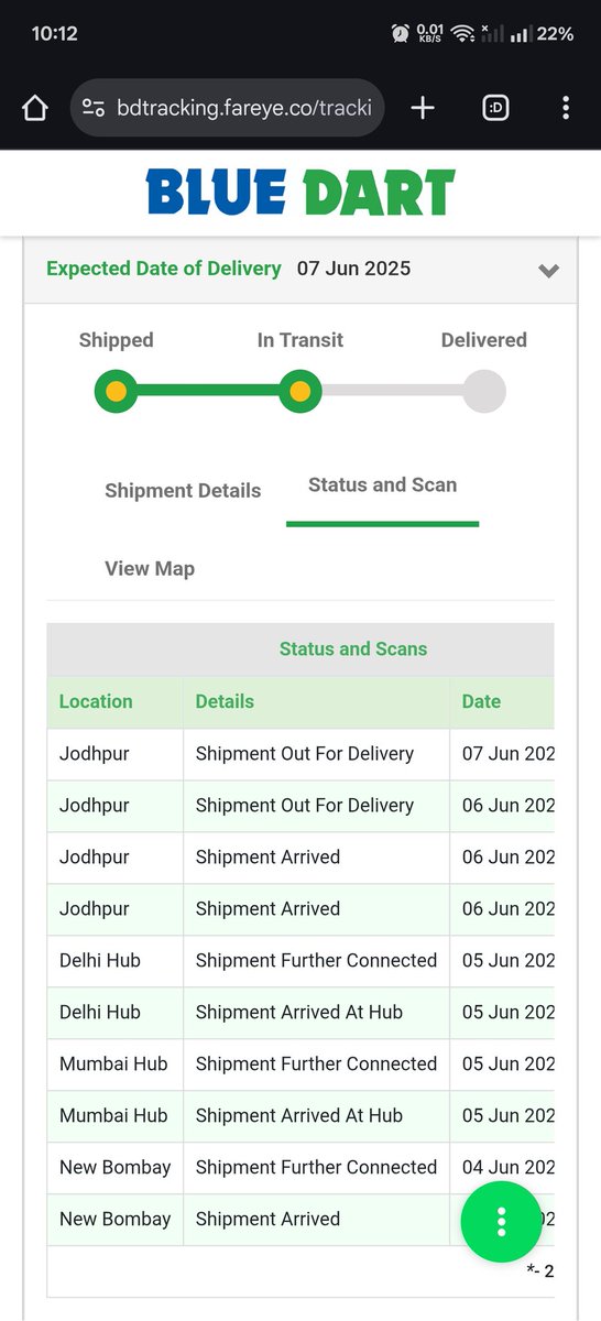 Madanchoudharyy's tweet image. @BlueDartCEO
 @BlueDartCOO
 @Madanchoudharyy
 Shipment delayed 48+ hrs in Jodhpur despite promises. Where’s the accountability? Disgraceful service! #LogisticsFail #खाद्यसुरक्षा
