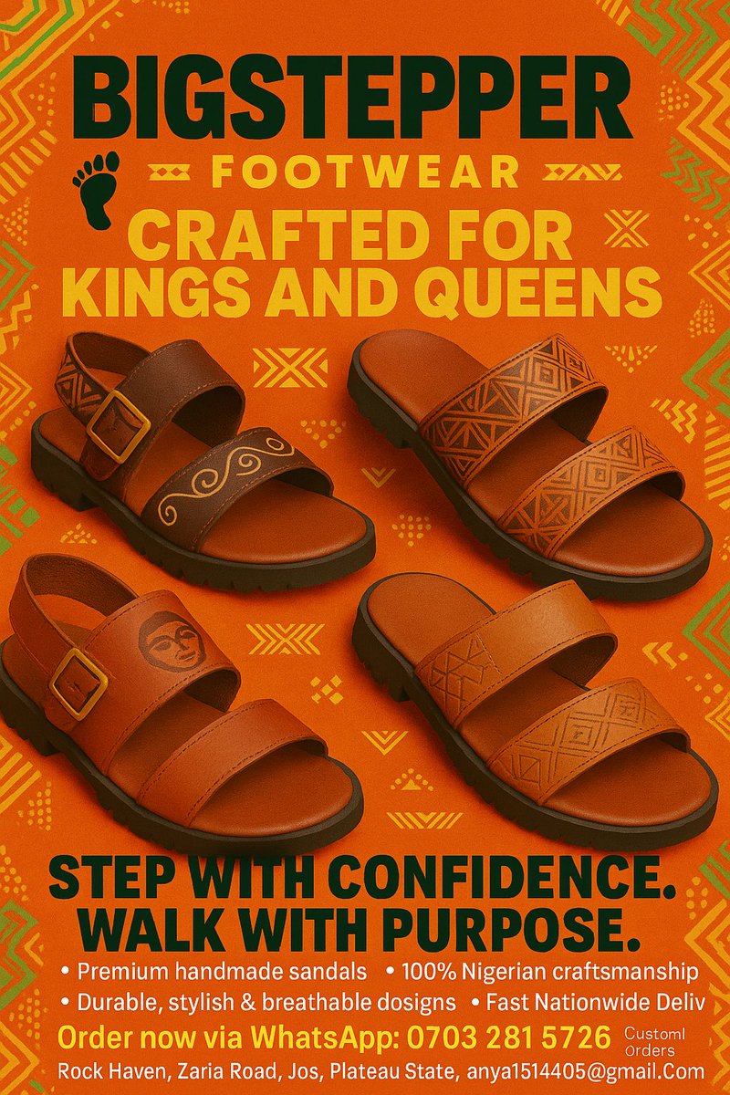 Shefi33's tweet image. 👣 Step Up with BigStepper!
Handmade sandals, shoes &amp;amp; bags designed for kings and queens who move with purpose.
💼 Premium quality
🚚 Fast delivery
📍 Jos, Nigeria
📲 WhatsApp: 0703 281 5726
📩 anya1511405@gmail.com
#BigStepper #MadeInNigeria #SupportLocal #JosBusiness #Luxury🫶