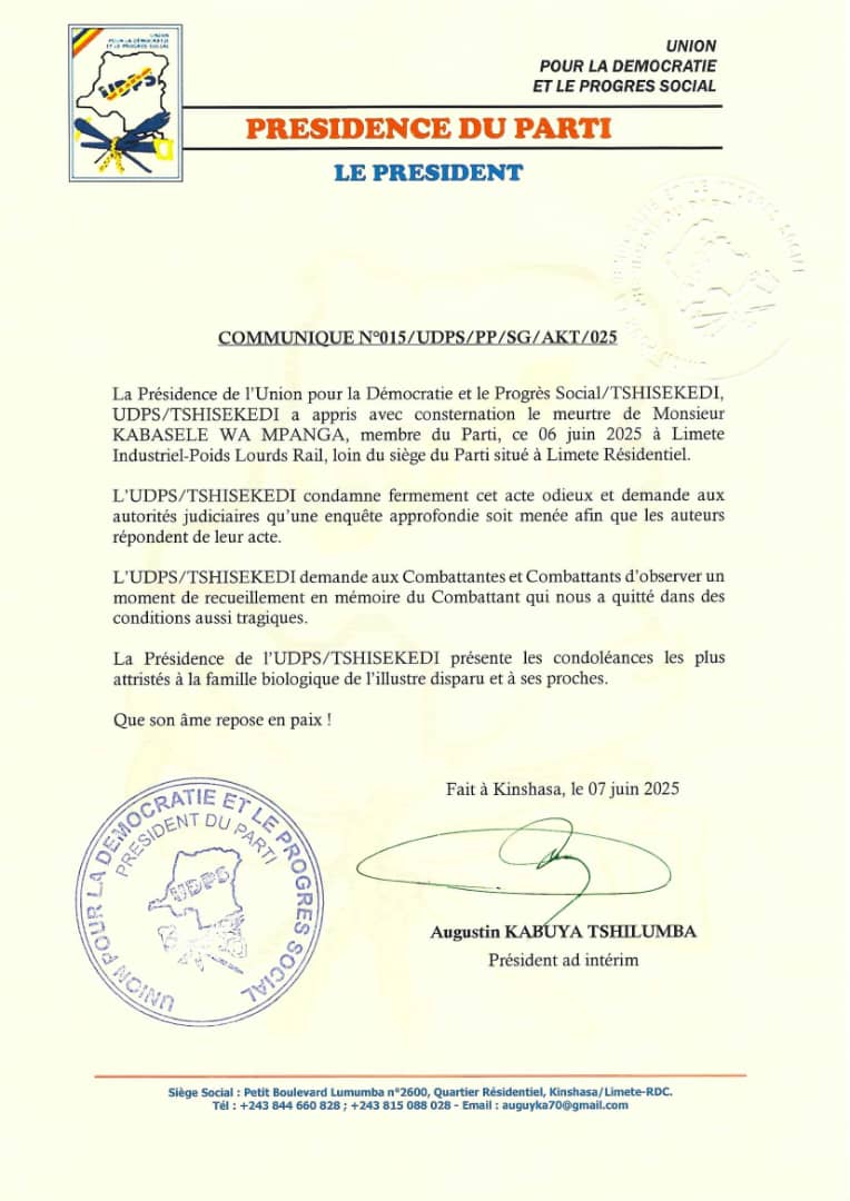 🟦 COMMUNIQUÉ DE LA PRÉSIDENCE DU PARTI.