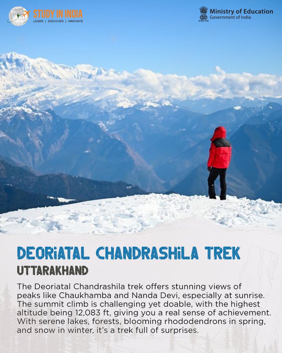StudyInIndiaGov's tweet photo. This is your sign to go explore the breathtaking hills and valleys of India. Come visit these scenic trekking locations and experience the best time of your life discovering the beautiful places of India.

Apply now: https://t.co/y7y1VUU0Kj

#SayYESToStudyInIndia #StudyinIndia https://t.co/nh1hBF5OZd