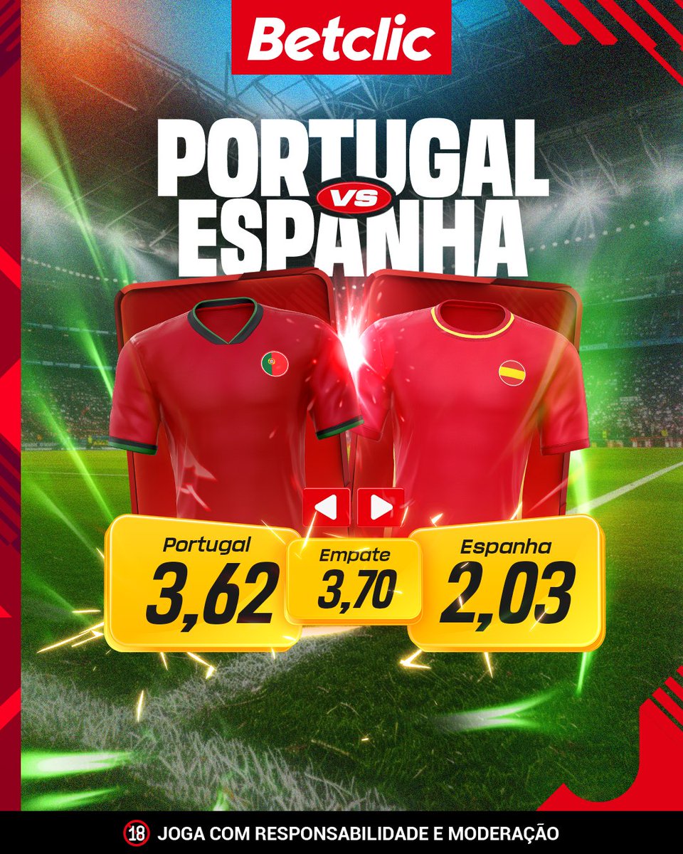 Betclic Portugal 🔞 (@betclicportugal) on Twitter photo 🇵🇹🇪🇸 Hoje temos duelo ibérico para ver quem vence a Liga das Nações! Sorteio de 200€ em Freebets para sortear por 20 pessoas:
- Segue a <a href="/BetclicPortugal/">Betclic Portugal 🔞</a>
- Dá RT + Like
- Acerta num marcador + quem vence o troféu + Username Betclic
1 comentário por pessoa.
Termina às 20:00. 🇵🇹🇪🇸 Hoje temos duelo ibérico para ver quem vence a Liga das Nações! Sorteio de 200€ em Freebets para sortear por 20 pessoas:
- Segue a <a href="/BetclicPortugal/">Betclic Portugal 🔞</a>
- Dá RT + Like
- Acerta num marcador + quem vence o troféu + Username Betclic
1 comentário por pessoa.
Termina às 20:00.