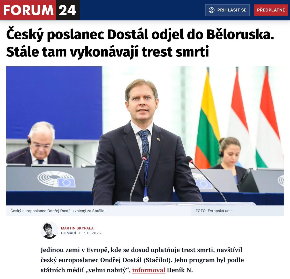 Jaká čest, <a href="/dostalondrej/">Ondřej Dostál</a>, že jste navštívil #Bělorusko. Věřím, že jste položil Lukašenkovi „nepříjemné“ otázky o osudu 1188 politických věznů_kyň? Těšíme se v <a href="/OfficeBLRinCZE/">OfficeBLRinCZE</a> na transparentní zprávu z Vaší „utajené“ mise. <a href="/Hnuti_STACILO/">STAČILO!</a> si přeci potrpí na pravdu a otevřenost.