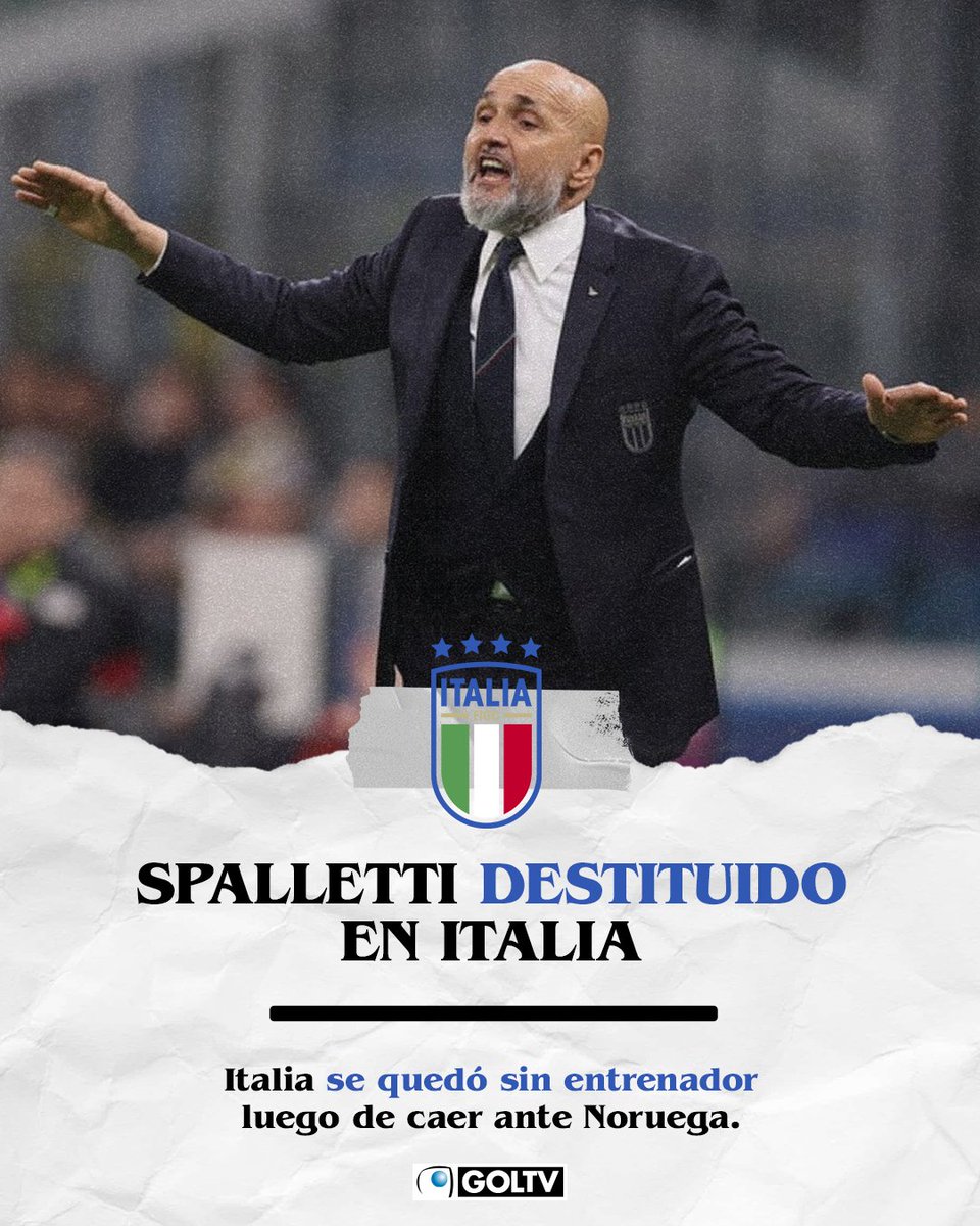 GOLTV (@goltv) on Twitter photo Cambio de rumbo en Italia 🔚
Luciano Spalletti anunció que no seguirá al frente de la Azurra 🇮🇹 tras caer con Noruega, pero dirigirá ante Moldavia el lunes ⚽️
#NoticiasGOLTV Cambio de rumbo en Italia 🔚
Luciano Spalletti anunció que no seguirá al frente de la Azurra 🇮🇹 tras caer con Noruega, pero dirigirá ante Moldavia el lunes ⚽️
#NoticiasGOLTV