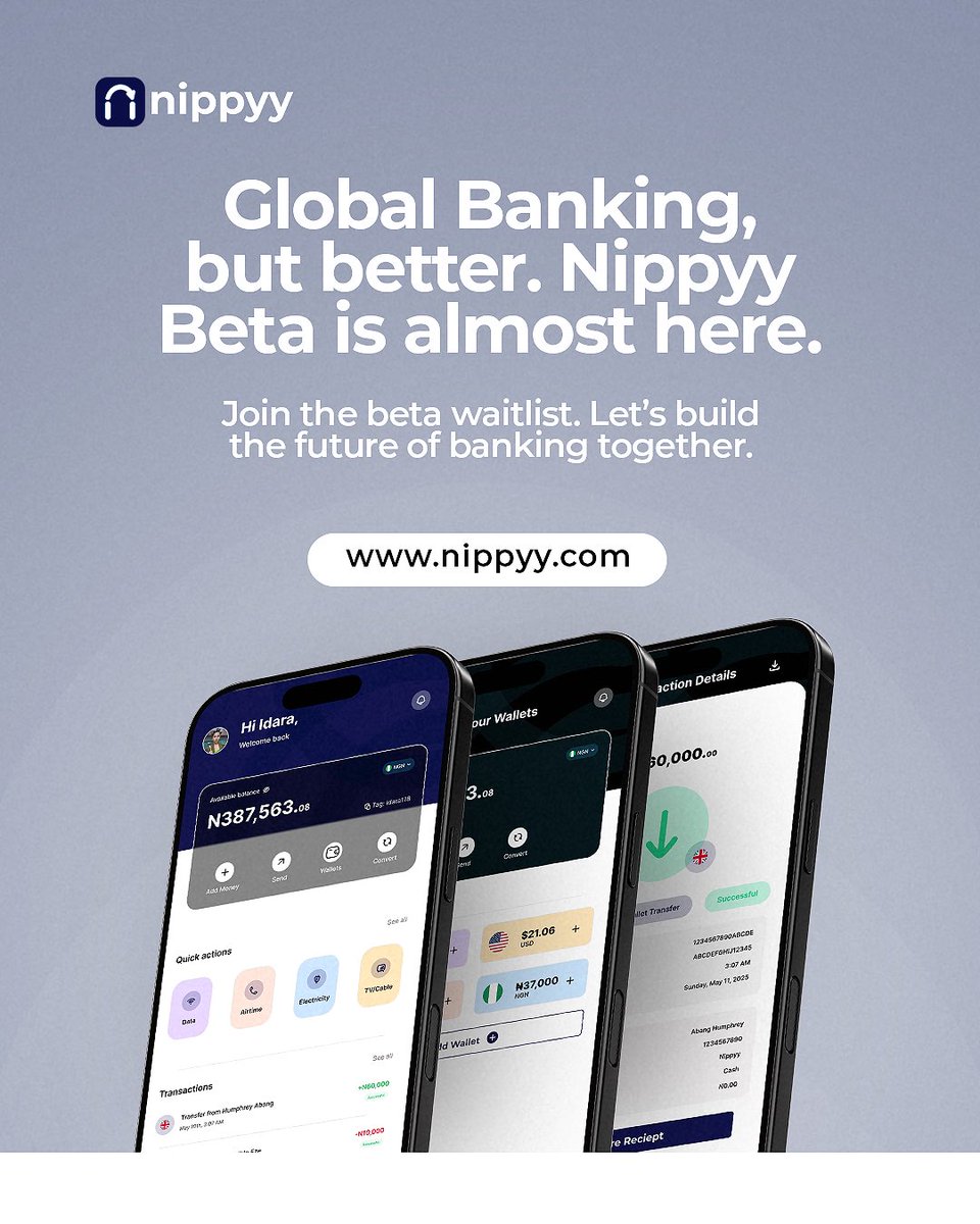 nippyyverse's tweet image. Exciting news! We're about to launch Nippyy Beta, a platform designed to simplify cross-border payments and digital banking. 🌍💸
nippyy.com
Join the waitlist, We’d love for you to test it early and share your feedback. Let’s build this together! 💙
