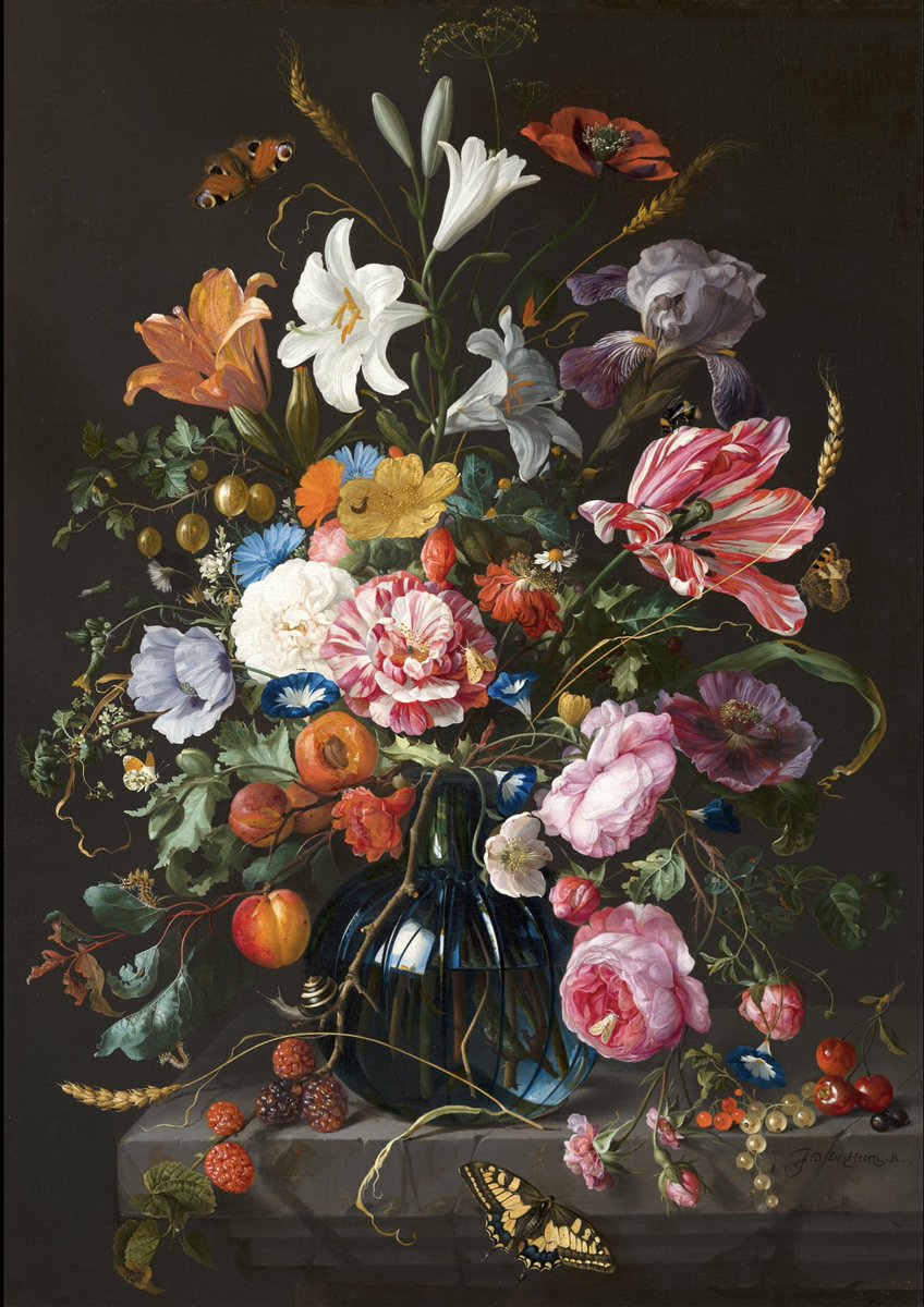 Eigenlijk ben ik geen fan van (bloem)stillevens, maar dit werk van Jan Davidsz de Heem uit 1670 is wel erg knap geschilderd. In het boeket (even inzoomen!) kruipen en gonzen meerdere insecten. Ook die schilderde De Heem heel nauwkeurig.